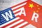 USA & China - disagreement, US of America and Chinese flags. Relationship conflict between USA and China. Trade deal concept