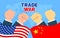 USA and China trade war concept. male fists chinese and american flags