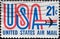 USA - Circa 1971 : a postage stamp printed in the US showing the lettering USA with a jet plane text United States Air Mail