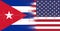 USA and Cuba flag with heart pulse pattern