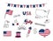 USA doodles set. United States of America vector design elements isolated on white background. Collection of US national