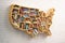 USA education or market of books concept. Book shelf as map of