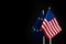 USA and Europe EU flag. Conflict, world crisis and war concept. Sanctions pressure in politics. Black background photo