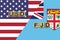USA and Fiji currencies codes on national flags background