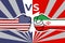 USA flag fist vs Iranian flag fist. American Iranian military confrontation. United States versus Iran. Vector flat icon for web