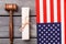 Usa flag with gavel and scroll.