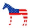 USA flag over elegant racing horse vector illustration isolated on white. Hippodrome champion entertainment and gambling sport.