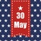 USA flag seamless pattern. White stars on a blue background. Memorial day red ribbon with date 30 may