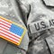 USA flag and U.S. Army patch on military uniform - close up
