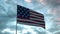 USA flag waving isolated on dramatic sky. Close up of United States of America flag, 3d rendering