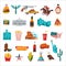 USA. Great collection of items, attractions, traditions, Souvenirs and food of America. Vector illustration