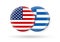 USA and Greece circle flags. 3d icon. Round Greek and American national symbols. Vector illustration