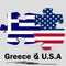 USA and Greece flags in puzzle