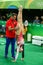 USA Gymnastics coach Valeri Liukin and Olympic champion Madison Kocian of USA during competition women`s team all-around gymnastic