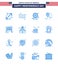 USA Happy Independence DayPictogram Set of 16 Simple Blues of saloon; bar; independece; party; celebrate