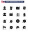 USA Happy Independence DayPictogram Set of 16 Simple Solid Glyphs of magic hat; cap; states; american; love