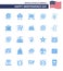 USA Happy Independence DayPictogram Set of 25 Simple Blues of cream; flag; door; badge; american