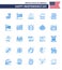 USA Happy Independence DayPictogram Set of 25 Simple Blues of day; packages; landmark; money; washington