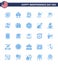 USA Happy Independence DayPictogram Set of 25 Simple Blues of native american; wine; bottle; juice; alcohol