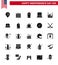 USA Happy Independence DayPictogram Set of 25 Simple Solid Glyph of arch; american; cake; cap; independece