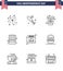 USA Happy Independence DayPictogram Set of 9 Simple Lines of calendar; usa; usa; presidents; day