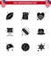 USA Happy Independence DayPictogram Set of 9 Simple Solid Glyphs of american; star; american; movies; chair