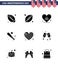 USA Happy Independence DayPictogram Set of 9 Simple Solid Glyphs of beer; heart; ball; flag; usa