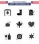 USA Happy Independence DayPictogram Set of 9 Simple Solid Glyphs of bird; american; casino; usa festival; american