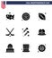 USA Happy Independence DayPictogram Set of 9 Simple Solid Glyphs of celebration; sport; badge; ice sport; american ball