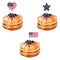 USA Independence Day, 4th of July.Pancakes with blueberry and honey, American Flag, star, decorative heart. Set for
