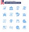 USA Independence Day Blue Set of 16 USA Pictograms of house; day; chips; sports; basketball