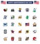 USA Independence Day Flat Filled Line Set of 25 USA Pictograms of cola; drink; badge; glass; party decoration