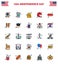 USA Independence Day Flat Filled Line Set of 25 USA Pictograms of hot dog; state; money; sport; football