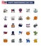 USA Independence Day Flat Filled Line Set of 25 USA Pictograms of monument; party; location; grill; barbecue