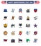 USA Independence Day Flat Filled Line Set of 25 USA Pictograms of usa; shield; police; american; mine