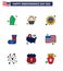 USA Independence Day Flat Filled Line Set of 9 USA Pictograms of map; gift; american; festivity; celebration