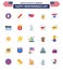 USA Independence Day Flat Set of 25 USA Pictograms of american; holiday; american; drink; cake