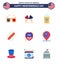 USA Independence Day Flat Set of 9 USA Pictograms of security; hotdog; cake; american; independece