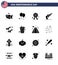 USA Independence Day Solid Glyph Set of 16 USA Pictograms of buntings; american; badge; weapon; gun