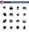 USA Independence Day Solid Glyph Set of 16 USA Pictograms of eagle; animal; imerican; western; household