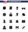 USA Independence Day Solid Glyph Set of 16 USA Pictograms of money; usa; bottle; imerican; sunglasses