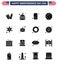 USA Independence Day Solid Glyph Set of 16 USA Pictograms of police; usa; beer; american; football