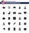 USA Independence Day Solid Glyph Set of 25 USA Pictograms of glass; award; celebration; achievement; bottle