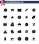 USA Independence Day Solid Glyph Set of 25 USA Pictograms of heart; protection; united; american; fireworks