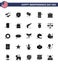 USA Independence Day Solid Glyph Set of 25 USA Pictograms of phone; smart phone; sign; star; american