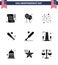 USA Independence Day Solid Glyph Set of 9 USA Pictograms of monument; usa; fire; sports; baseball