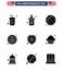 USA Independence Day Solid Glyph Set of 9 USA Pictograms of shield; eagle; football; celebration; american