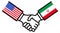 USA IRAN business deal, trade agreement, handshake, peace, concept, graphic