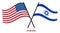 USA and Israel Flags Crossed And Waving Flat Style. Official Proportion. Correct Colors