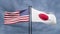 USA and Japan flags, Blue sky and flag USA vs flag Japan, USA Japan flags, 3D work and 3D image
